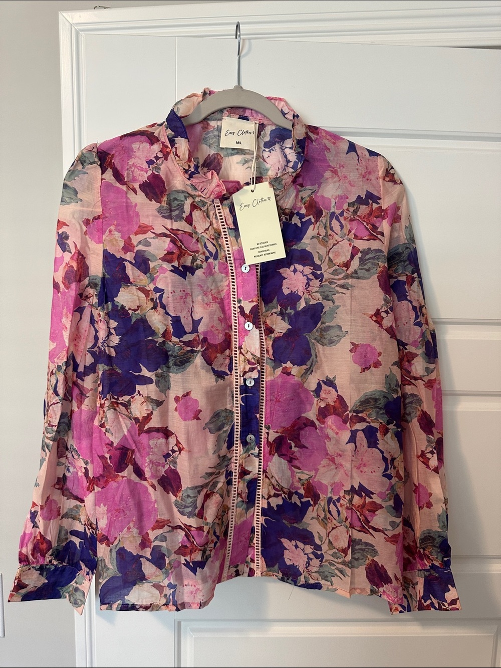 Easy Clothes Floral Button-Front Women's Blouse Size M/L - Picture 3 of 5